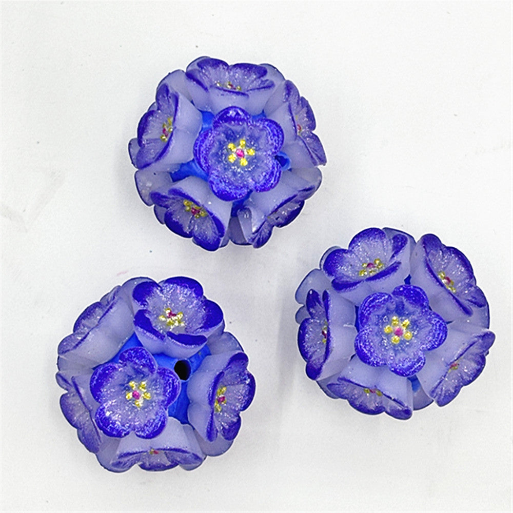 Flower Clay Beads 22mm Shimmer Five Petal Cluster Bubblegum 10pcs 2