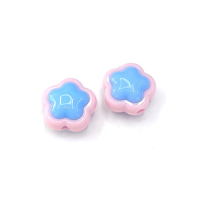 Cream Double Flower Acrylic Beads 18mm Colorful Glossy 50pcs 4