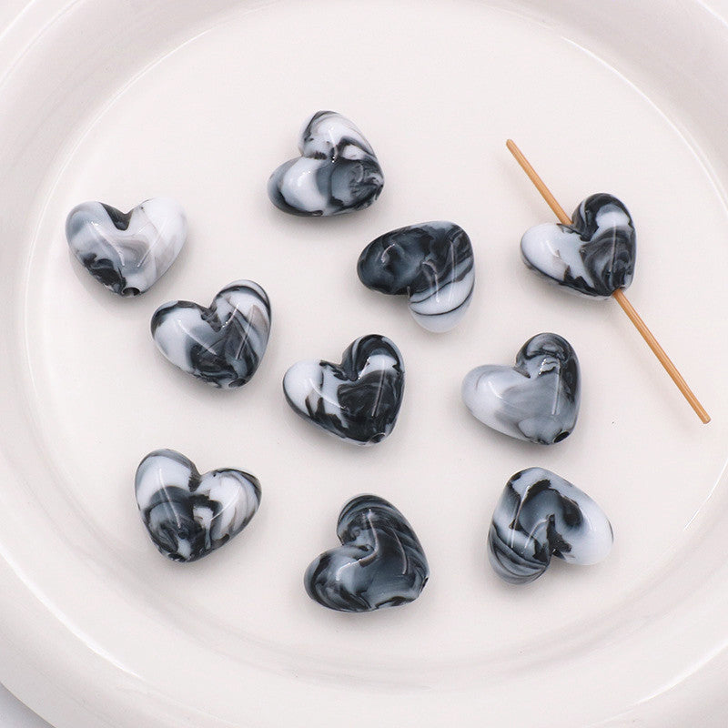 Marble Texture Heart Acrylic Beads 17mm Gradient Color Mixed 40pcs 7