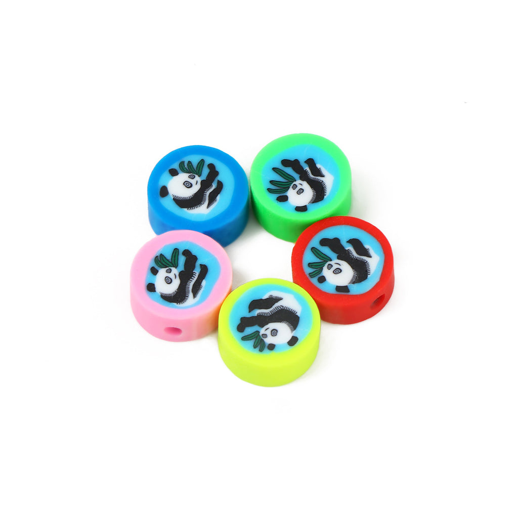 Flat Clay Beads 10mm Cute Panda Pattern Colorful Halo 100pcs 5