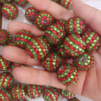 Plated Bubblegum Beads 16-22mm Christmas Red Green Striped 5pcs