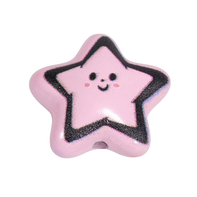 Colorful Smiley Star Acrylic Beads 22mm Glossy 10pcs 8