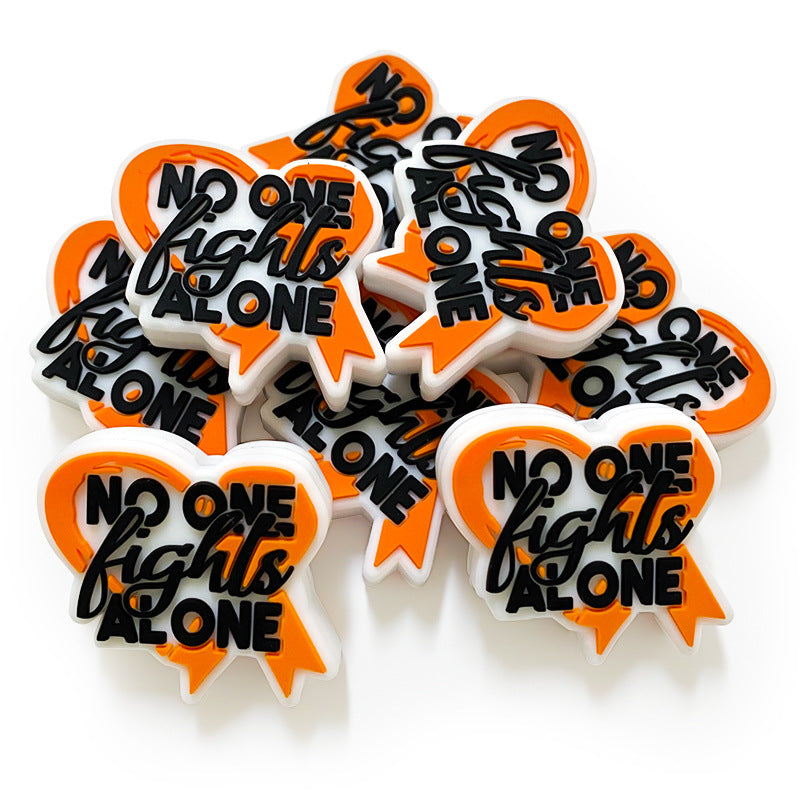 Silicone Focal Beads Orange Awareness Ribbon No One Fights Alone 20pcs 3