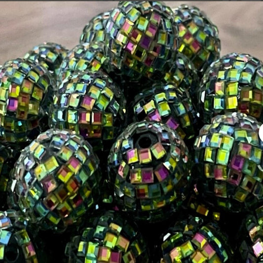 Iridescent Bubblegum Beads 16mm 20mm Disco Ball Style 5pcs