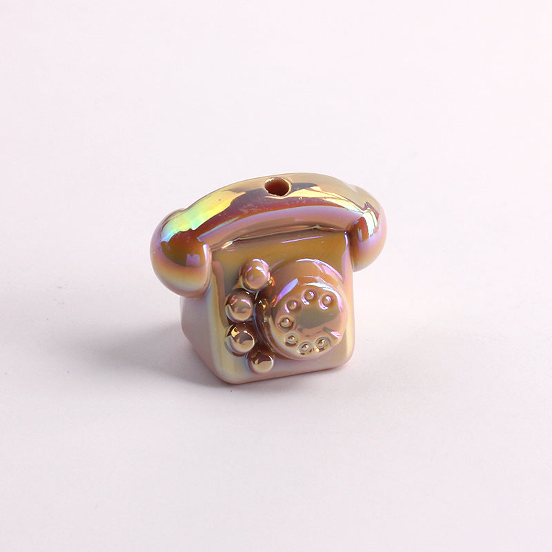 UV Plating Vintage 3D Landline Telephone Acrylic Beads 30mm 50pcs 10