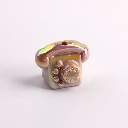 UV Plating Vintage 3D Landline Telephone Acrylic Beads 30mm 50pcs 10
