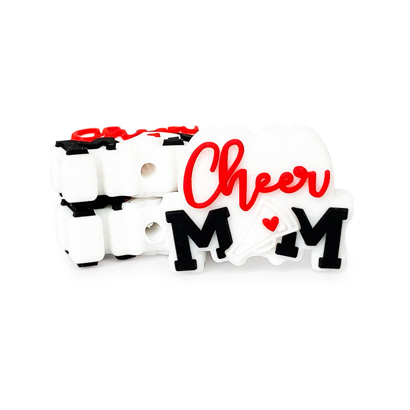 Silicone Focal Beads Cheer Mom Letter Red Script Megaphone 10pcs 3