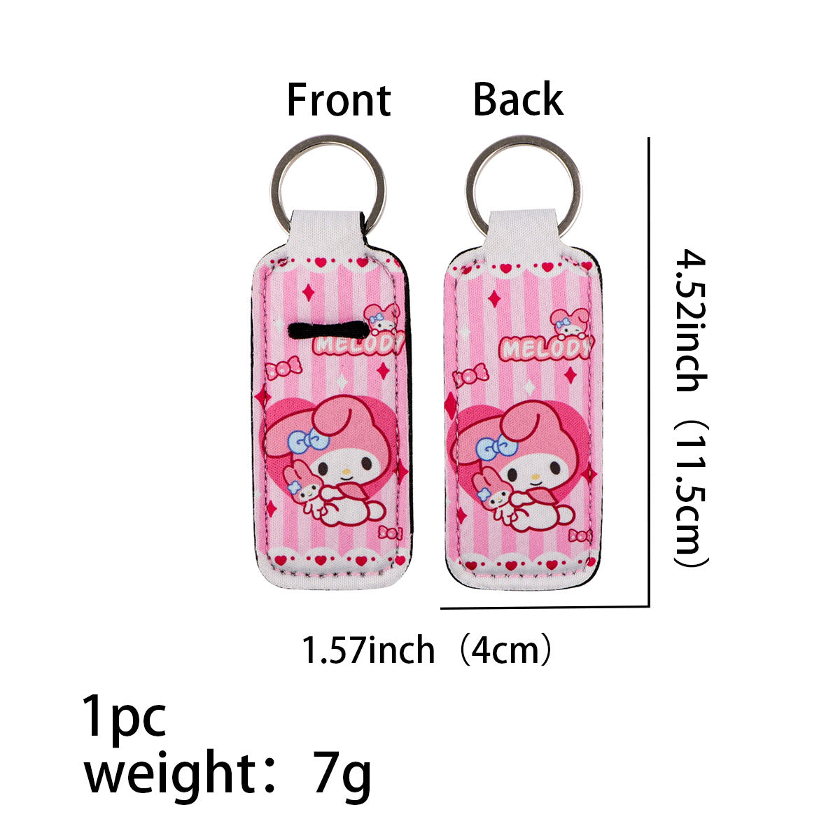 Neoprene Chapstick Holder Keychain Sanri Pattern Kawaii Animal 3pcs 13