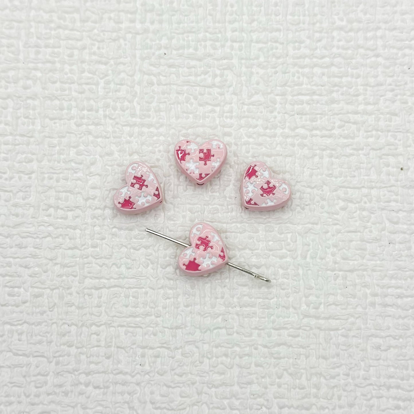 Heart Metal Beads 12mm Baking Painted Puzzle Pattern Enamel 10pcs 12