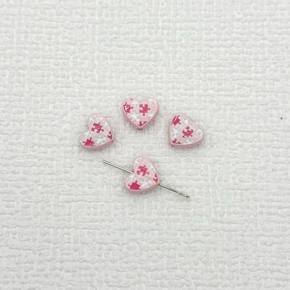 Heart Metal Beads 12mm Baking Painted Puzzle Pattern Enamel 10pcs 12
