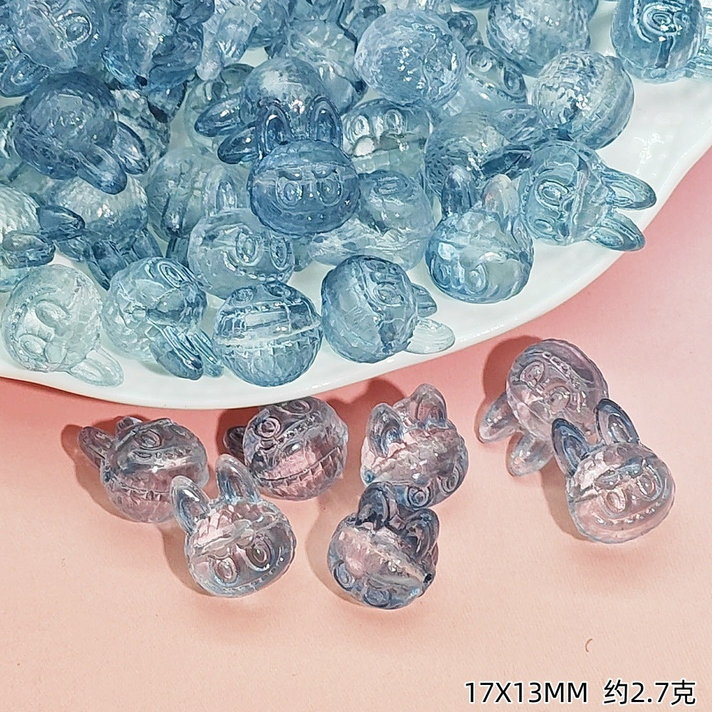 Big-Head Labub Glass Beads 17mm Translucent Rabbit Shape 25pcs 14