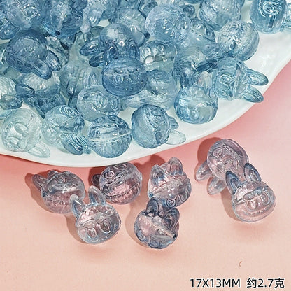 Big-Head Labub Glass Beads 17mm Translucent Rabbit Shape 25pcs 14