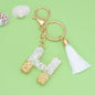 Tassel Letter A Keychain Resin Gold Flakes White Tassel 37
