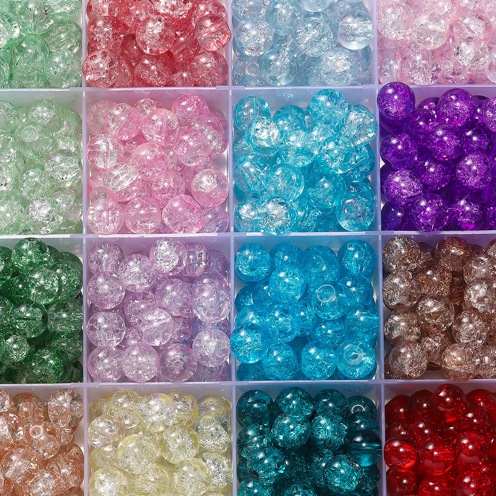 Crackle Round Glass Beads 8mm Colored Hole 1.3mm 50pcs