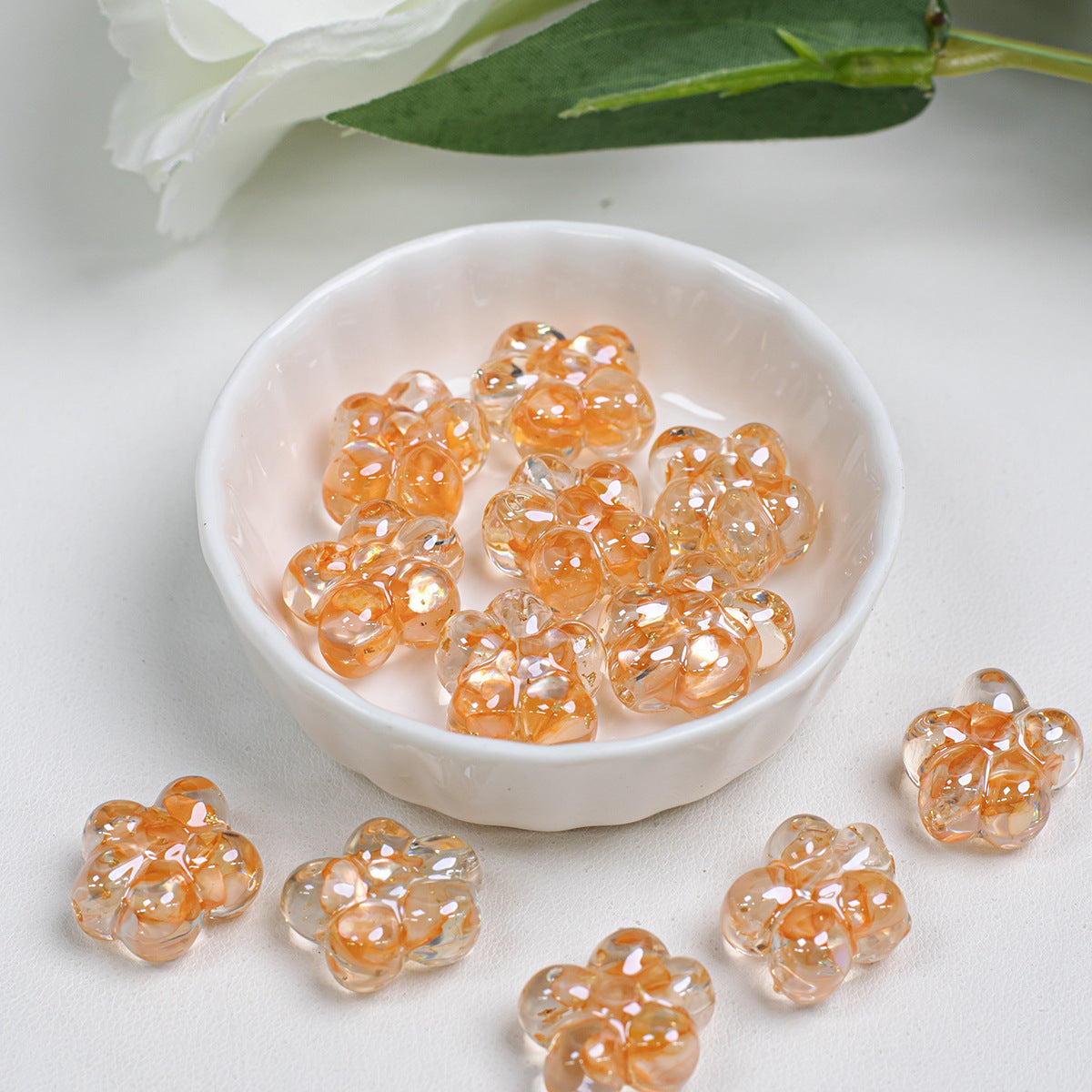 Clear Five Petal Flower Resin Beads 18mm Transparent Iridescent 5pcs 15