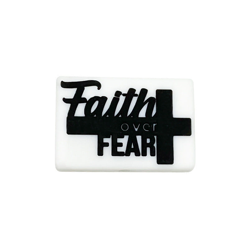 Silicone Focal Beads Faith Faith Over Fear Rectangular Block Shape 20pcs 8