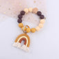 Rainbow Tassel Silicone Bead Wristlet Keychain Pastel Colors 9