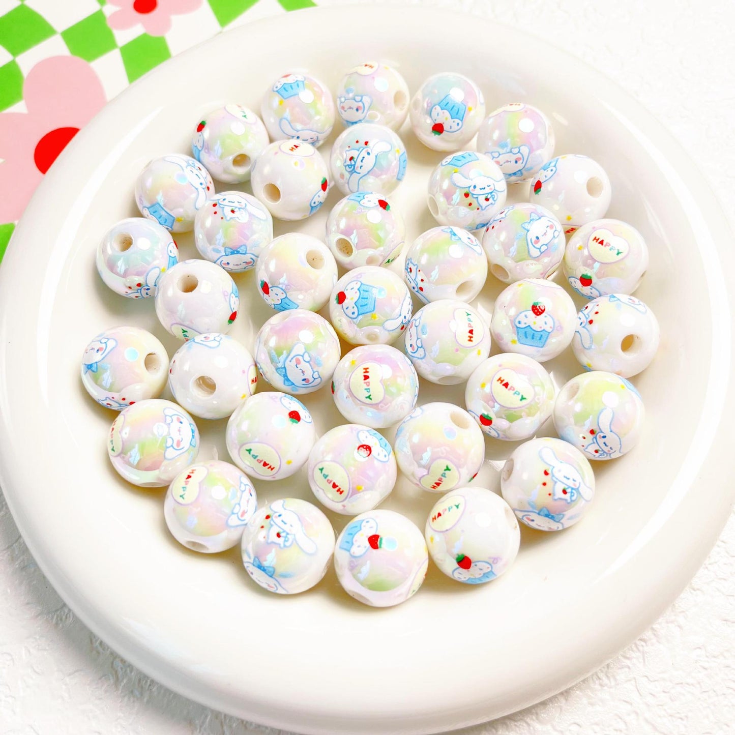 Printed Round Acrylic Beads 15mm Glossy Sanrio Characters 10pcs 6