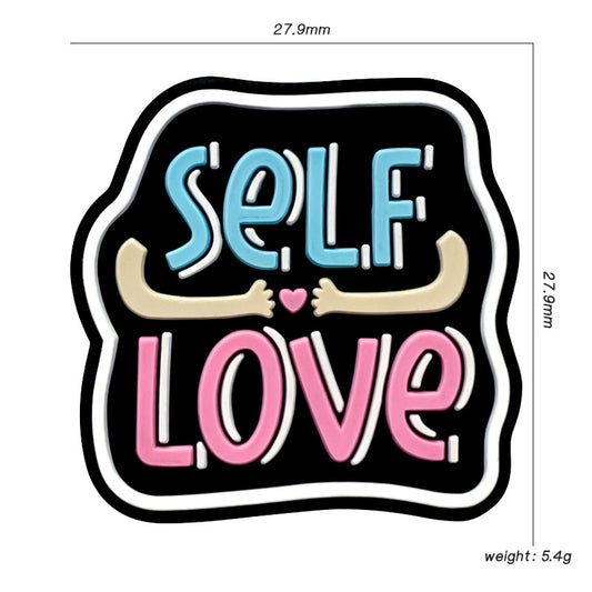 Silicone Focal Beads Self Love Colorful Lettering Black Background 20pcs 2