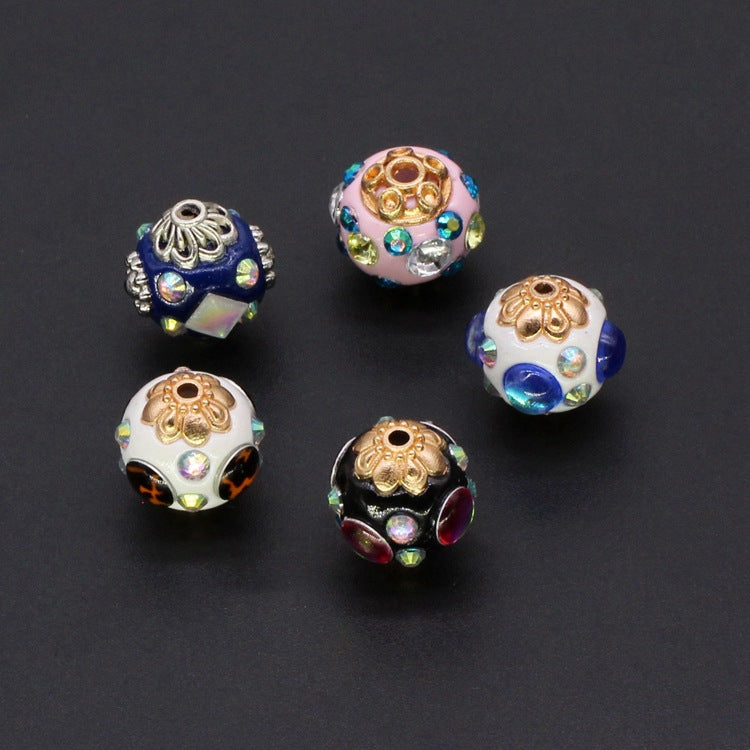 Ethnic Diamond Clay Beads 16mm Faceted Rhinestone Alloy 10pcs 4