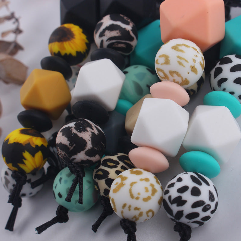Leopard Silicone Beaded Keychain Colorful Animal Print Charm 2