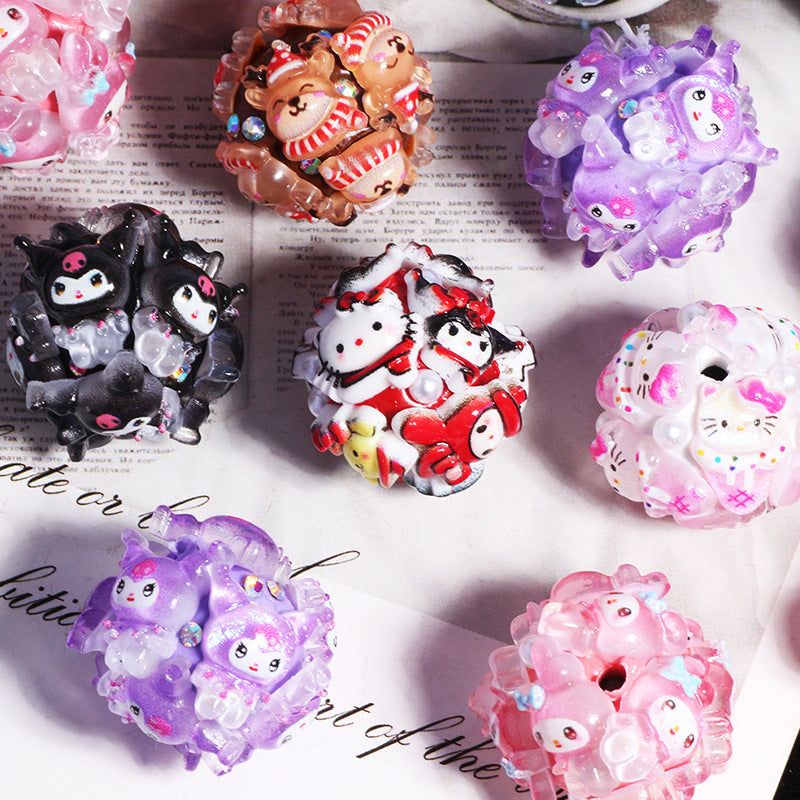 Embellished Bubblegum Beads 20mm Sanri Figures Cluster 5pcs 3