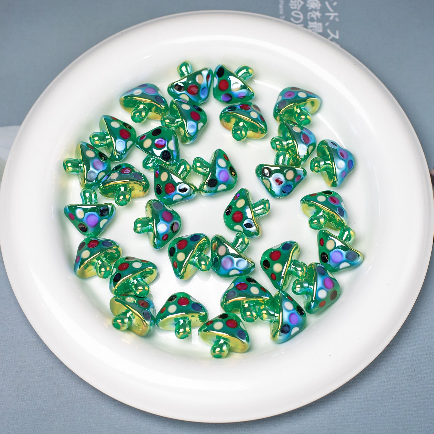 Glow In The Dark Mushroom Resin Beads 17mm Polka Dotted 20pcs 11