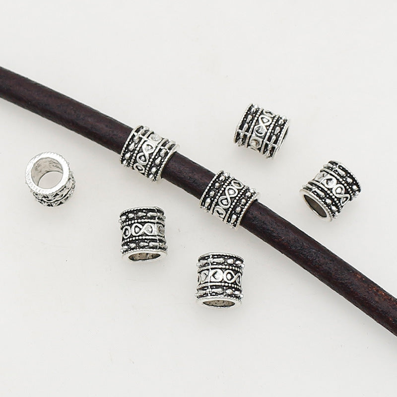 Tube Metal Beads 8mm Vintage Number 8 Patterned Antique Silver Tone 1pc