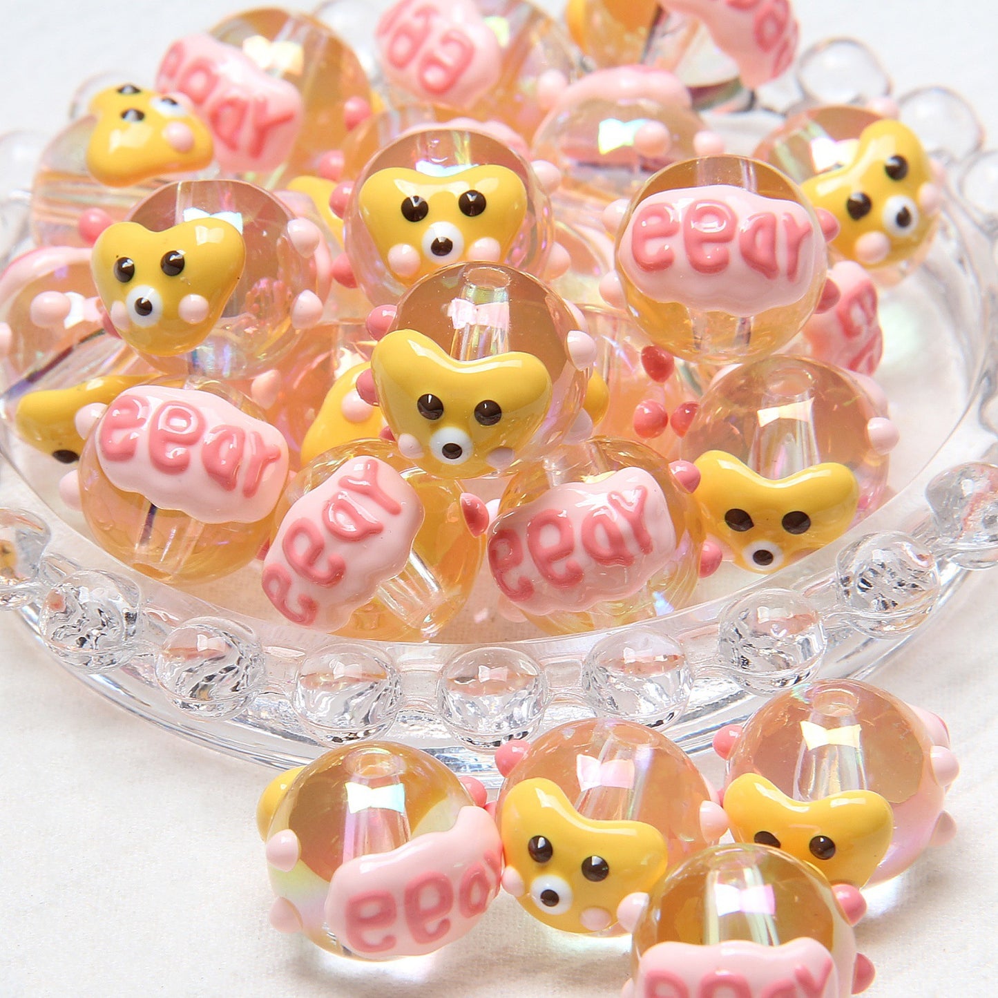 Hand Painted Duckling Cartoon Acrylic Beads 18mm 1pc 10
