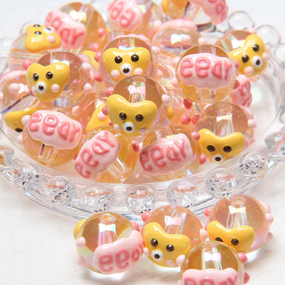 Hand Painted Duckling Cartoon Acrylic Beads 18mm 1pc 10