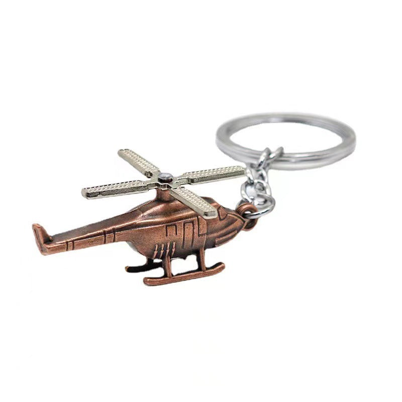 Vintage Alloy Helicopter Keychain Antique Bronze Tone Rotor Detail 5