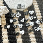 Baking Painted Black and White Metal Beads Quirky Shapes 10pcs 4