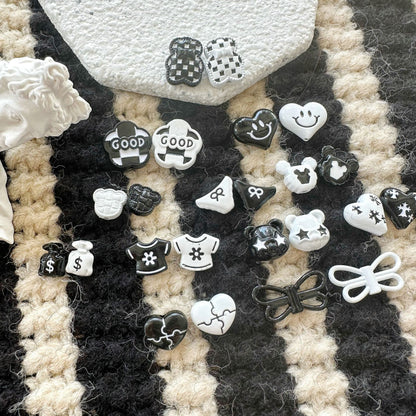 Baking Painted Black and White Metal Beads Quirky Shapes 10pcs 4