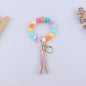 Leopard Print Silicone Bead Tassel Wristlet Keychain 15