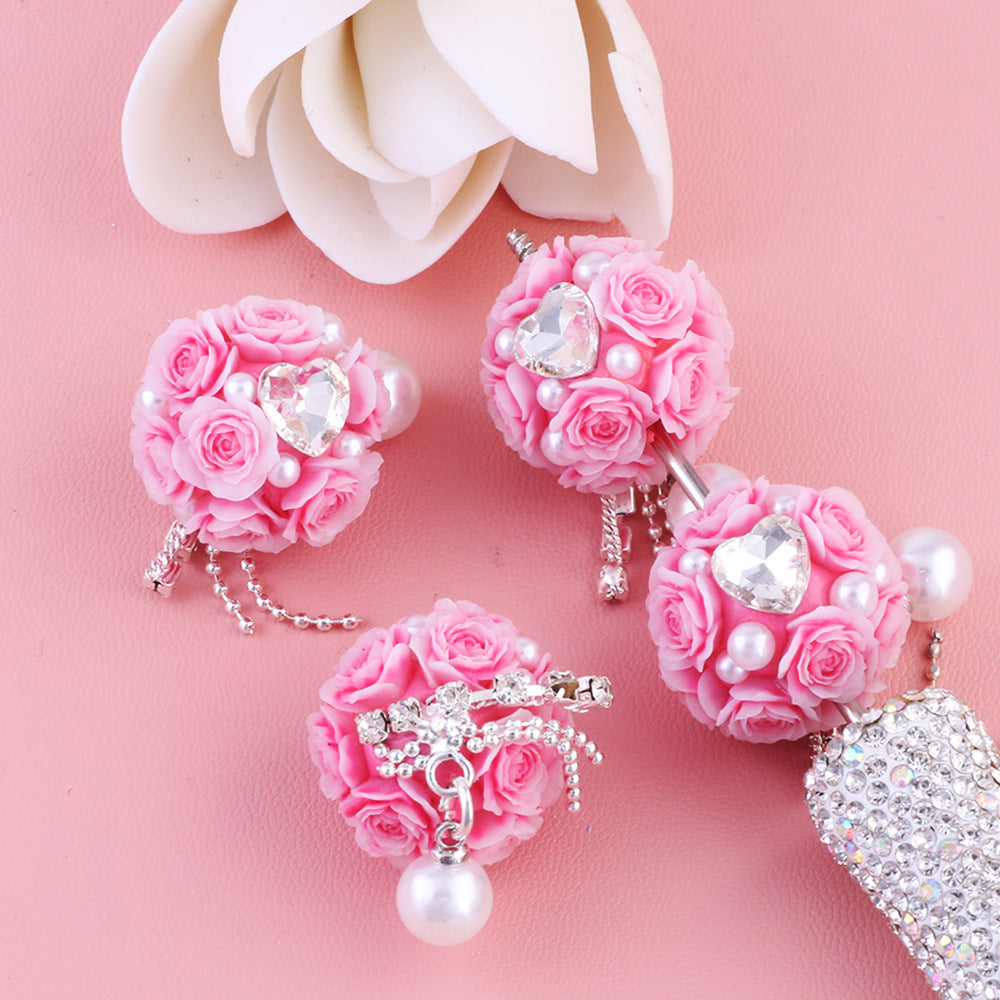 Flower Cluster Round Clay Beads 22mm Tassel Rose Gem 5pcs 15