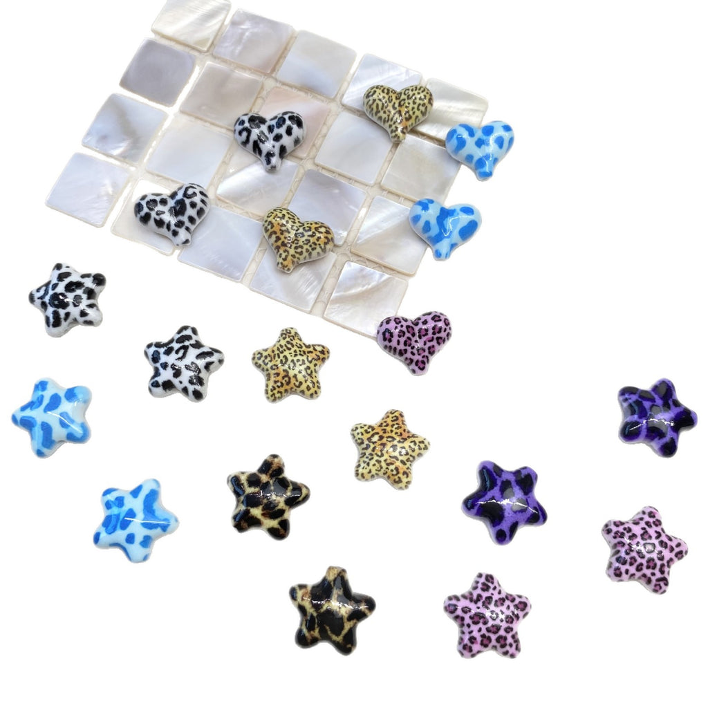 Leopard Print Heart Star Acrylic Beads 20mm Mixed Colors 50pcs 5