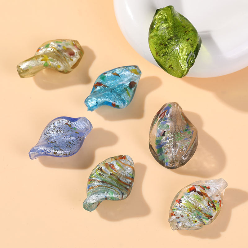 Lampwork Glass Beads Irregular Leaf 30mm Hand Painted Metallic 10pcs 3