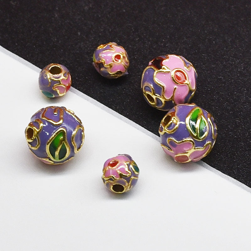 Flower Leaf Pattern Metal Beads 6/8/10mm Colorful Cloisonne Enamel 10pcs 29