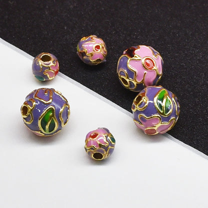 Flower Leaf Pattern Metal Beads 6/8/10mm Colorful Cloisonne Enamel 10pcs 29