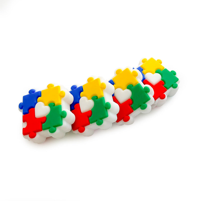 Silicone Focal Beads Puzzle Block Heart Cutout Center 20pcs 2