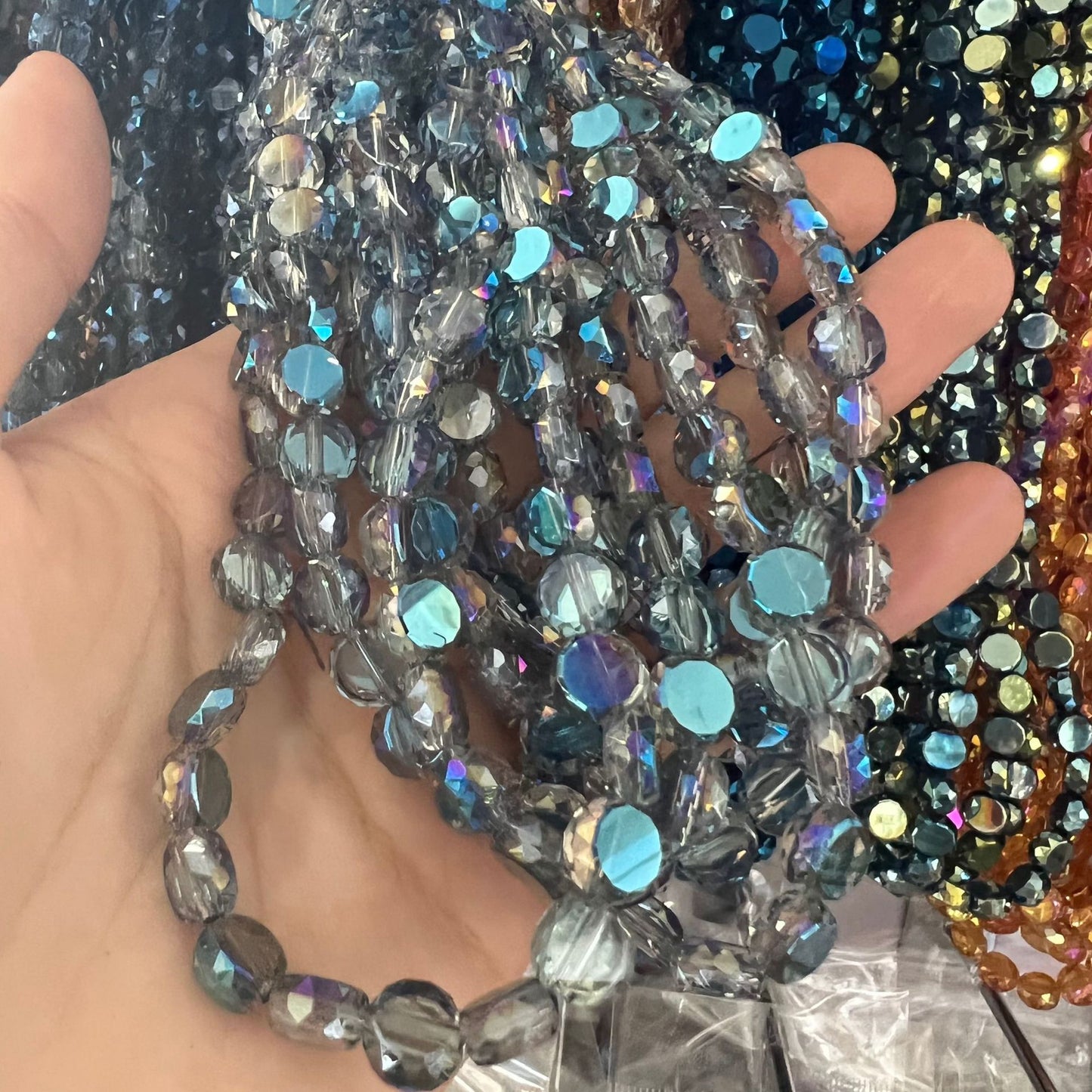 Electroplated Flat Disc Glass Beads 12 14mm Smooth Plating 30pcs 7