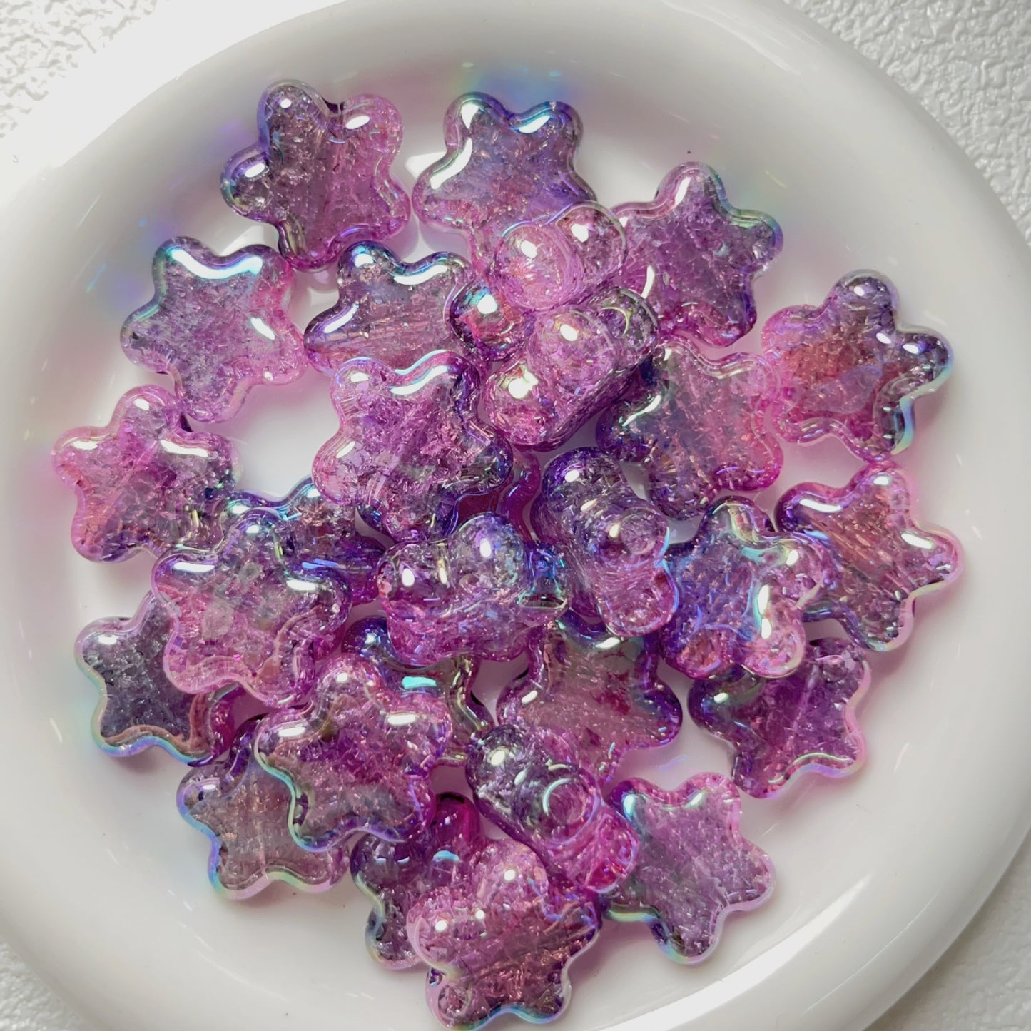 Dual Color Gradient Crackle Rounded Star Acrylic Beads 23mm 10pcs 4