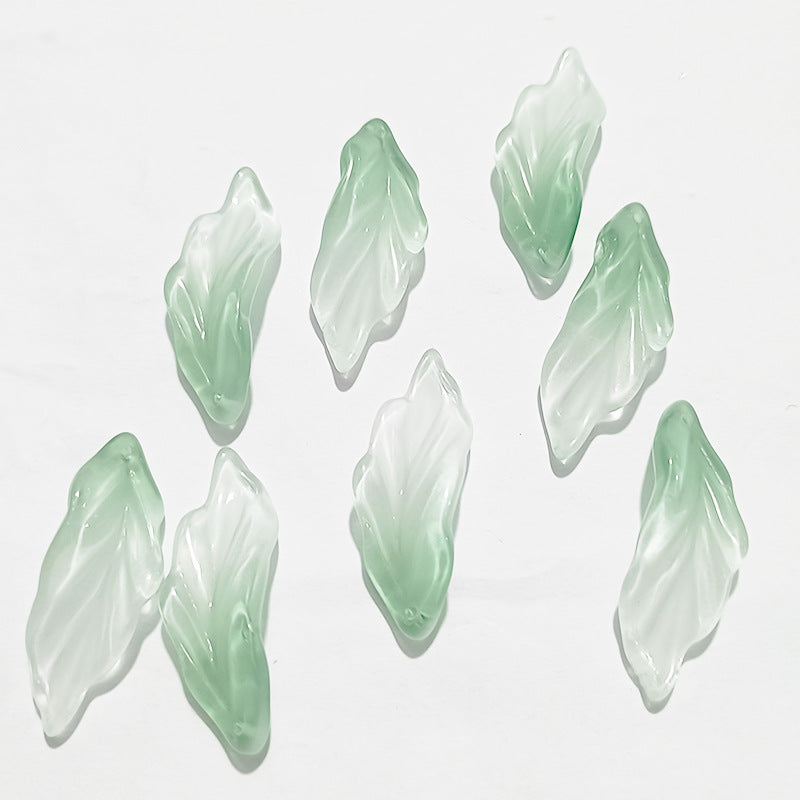 Czech Glass Beads Seaweed Leaf 14x37mm Translucent Green Blue Jasper 100pcs 20