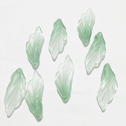 Czech Glass Beads Seaweed Leaf 14x37mm Translucent Green Blue Jasper 100pcs 20