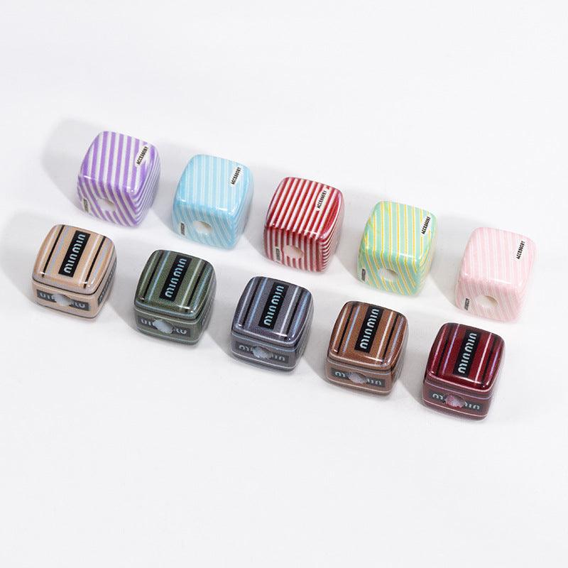 Striped Designer M Acrylic Square Beads 14mm 10pcs 5