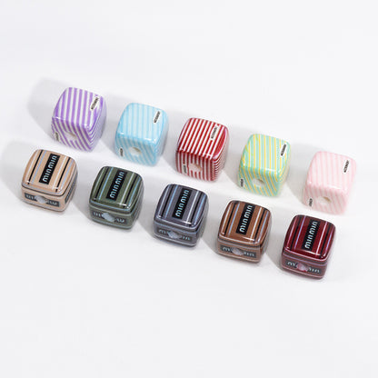 Striped Designer M Acrylic Square Beads 14mm 10pcs 5