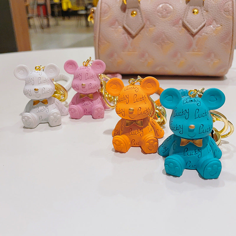 Resin Bear Keychain Embossed Lucky Letter Gold Bowtie Charm 2
