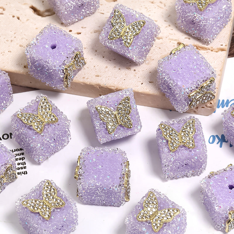 Butterfly Pentagram Cube Rhinestone Beads 22mm Vibrant Metal Embellished 5pcs 10