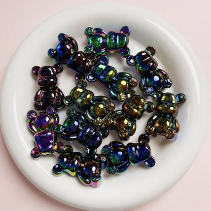 Glow In The Dark Plating Bear Acrylic Beads 24-34mm Two-Color 5pcs 12