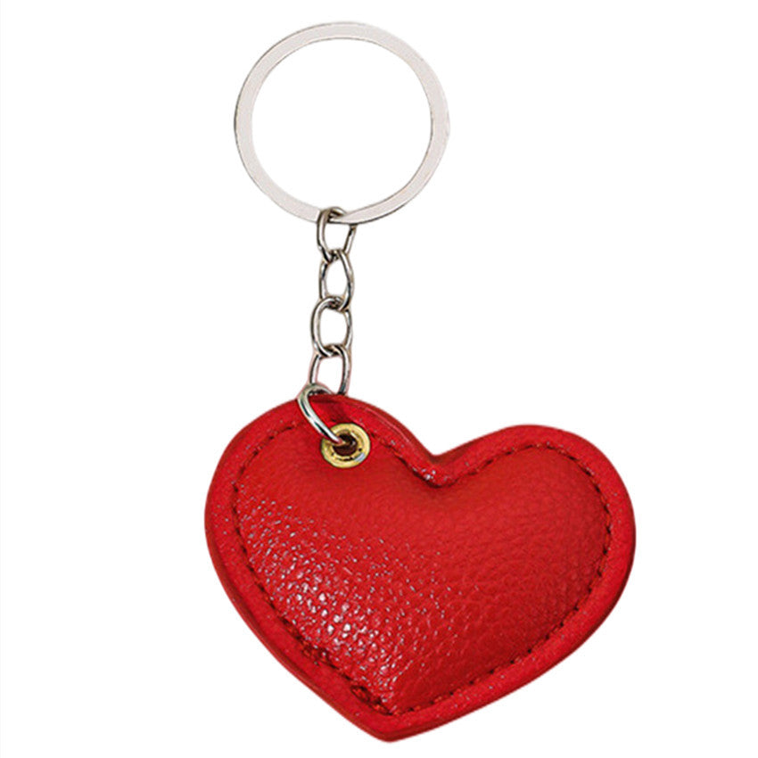 Leather Heart Keychain Pebbled Texture Red and Black 5